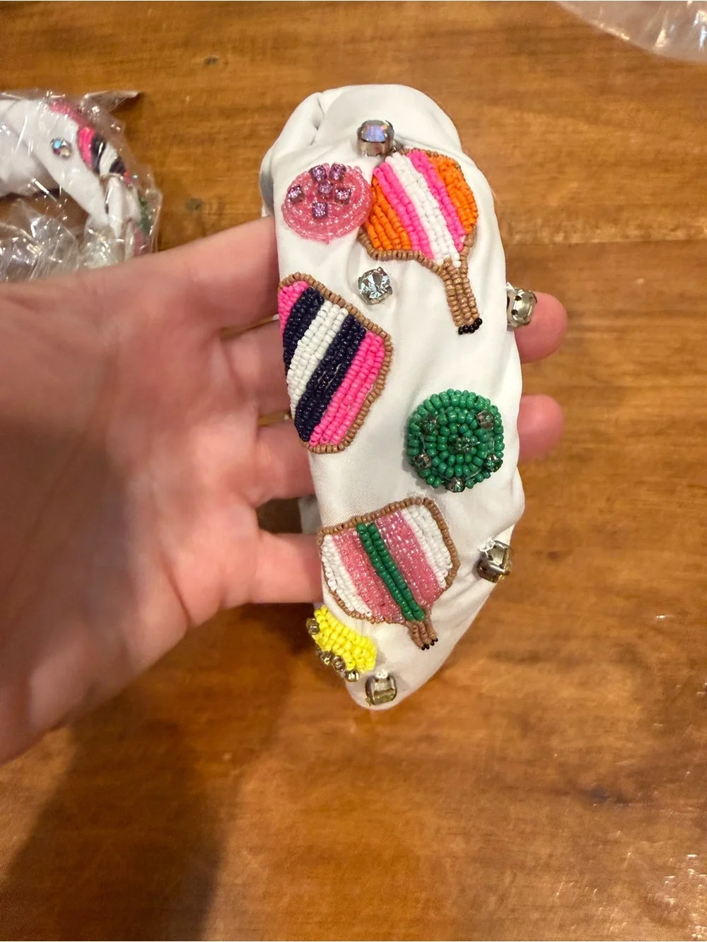 Attention PickleBall Fans!!!!White Seed Bead Headband with Pink Accents